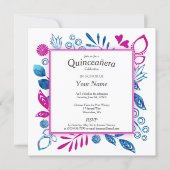 Crystal Blue and Hot Pink Quinceañera Invitation (Front)