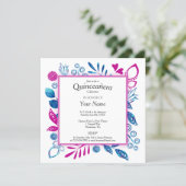 Crystal Blue and Hot Pink Quinceañera Invitation (Standing Front)