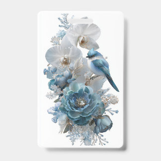 Crystal Blue Bird & Glass Flower Badge. Badge