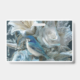 Crystal Blue Bird & Glass Flower Badge. Badge