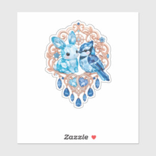 Crystal Blue Bunny and Blue Jay Heart Sticker