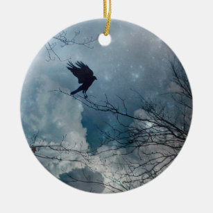 Crystal Blue Crow Sky Ceramic Ornament