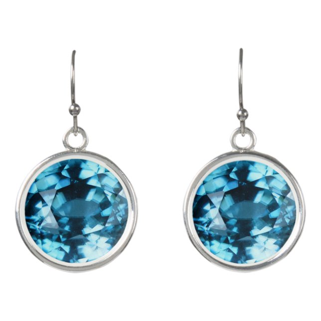 Crystal Blue Gemstone Zircon December Birthstone Earrings (Front)