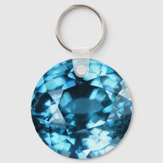 Crystal Blue Gemstone Zircon December Birthstone Keychain (Front)