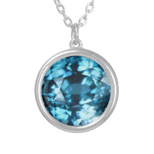 Crystal Blue Gemstone Zircon December Birthstone Silver Plated Necklace