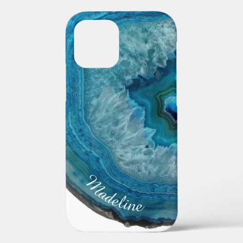Crystal Blue Geode Slice  Personalized  iPhone 12 Case