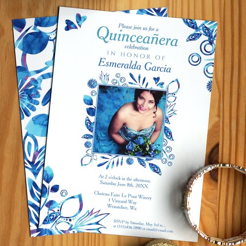 Crystal Blue Pattern Quinceanera Invitation