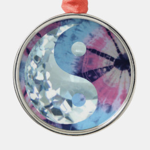 Crystal Blue Persuasion Yin and Yang Metal Ornament