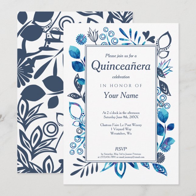 Crystal Blue Quinceañera Invitations (Front/Back)
