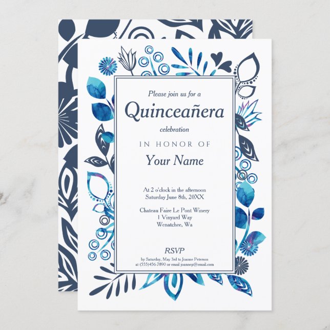 Crystal Blue Quinceañera Invitations (Front/Back)