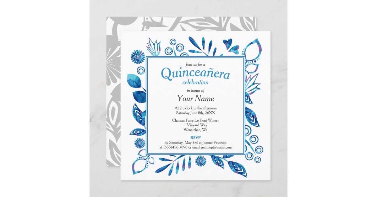 Crystal Blue Quinceañera Square Invitation | Zazzle