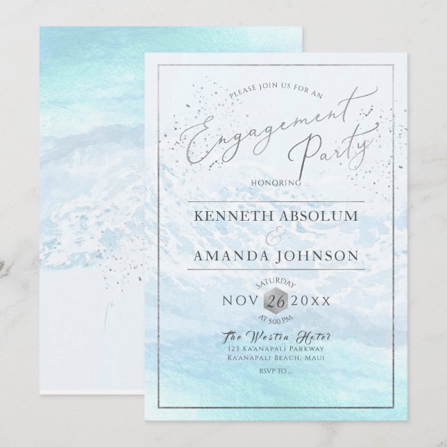 Crystal Blue Shoreline/Beach Engagement Party Invitation (Front/Back)