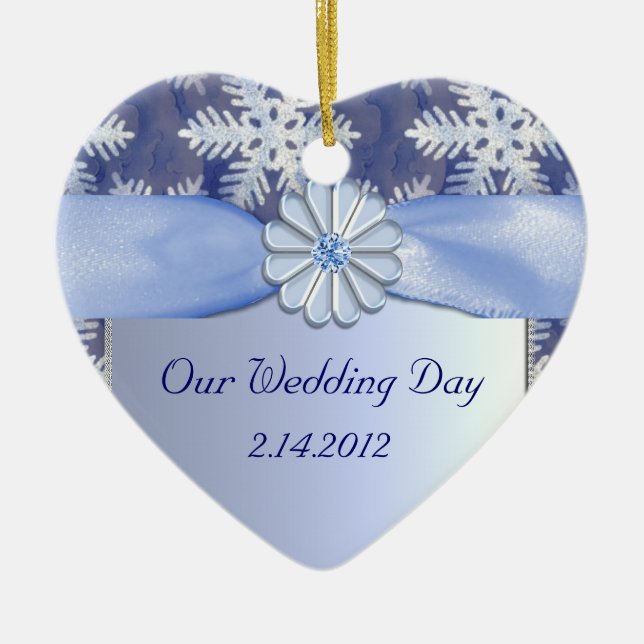 Crystal Blue Snowflake Celebration Ceramic Ornament (Front)