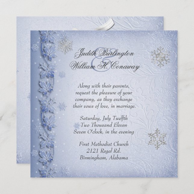 Crystal Blue Snowflakes Winter Wedding Invitation (Front/Back)