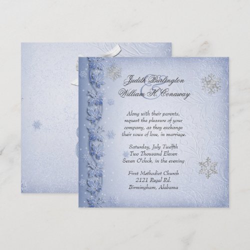 Crystal Blue Snowflakes Winter Wedding Invitation