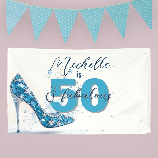 Crystal Blue Stiletto with Gemstones 50th Birthday Banner (Creator Uploaded)