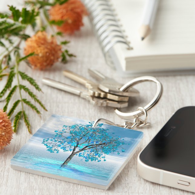 Crystal Blue Tree Acrylic Keychain (Front Right)