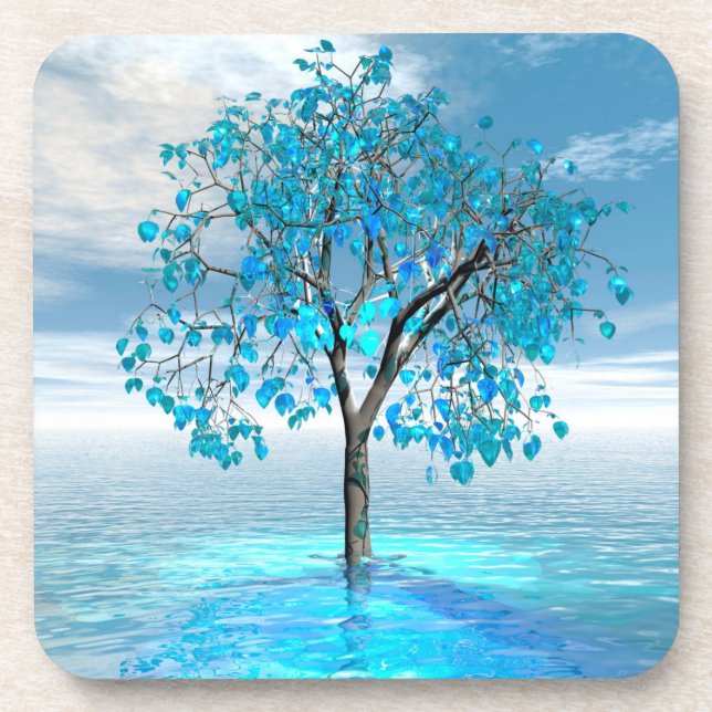Crystal Blue Tree Beverage Coaster (Front)