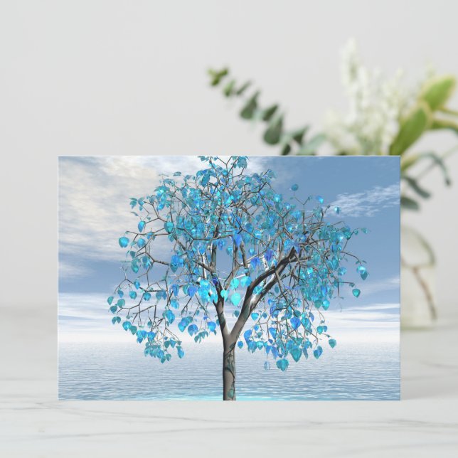 Crystal Blue Tree Flat Greeting Card (Standing Front)