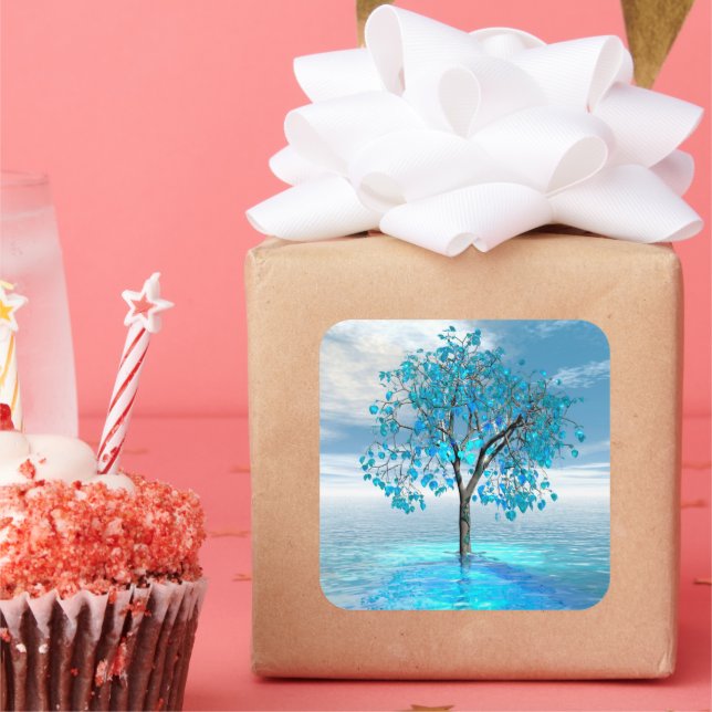 Crystal Blue Tree Square Sticker (Party)