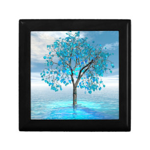 Crystal Blue Tree Wooden Jewelry Keepsake Box