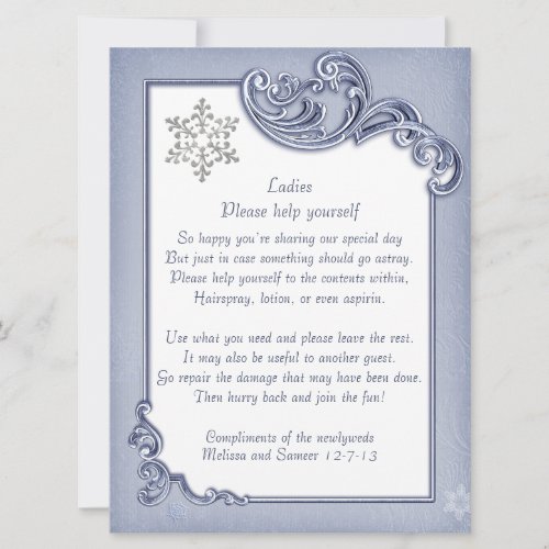 Crystal Blue Winter Frame Wedding Basket Sign Invitation