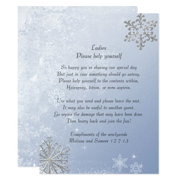 Crystal Blue Winter Snowflake Wedding Basket Sign Invitation
