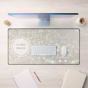 crystal bokeh glitter monogram desk mat