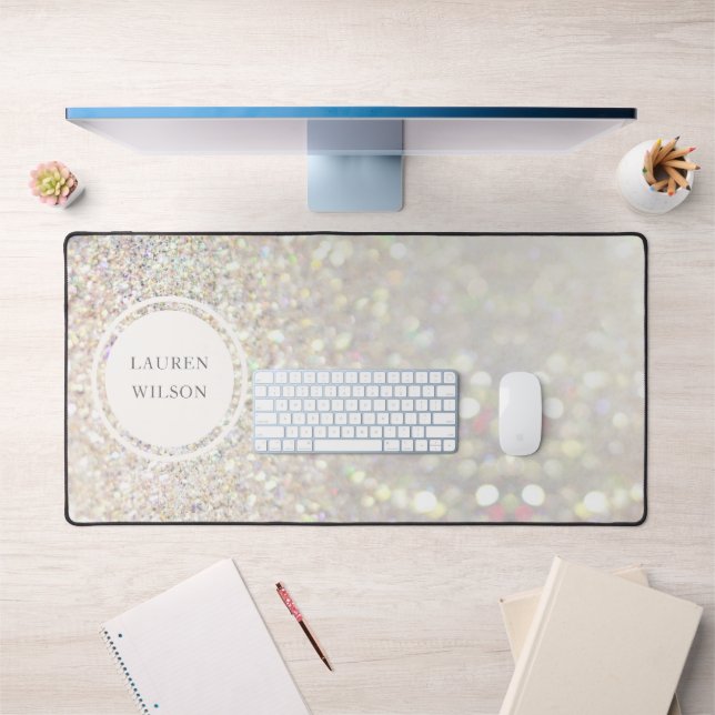 crystal bokeh glitter monogram desk mat (Office 1)