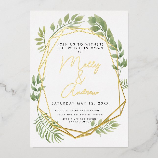 Crystal Botanical Foliage Wedding Terrarium Style Foil Invitation (Front)