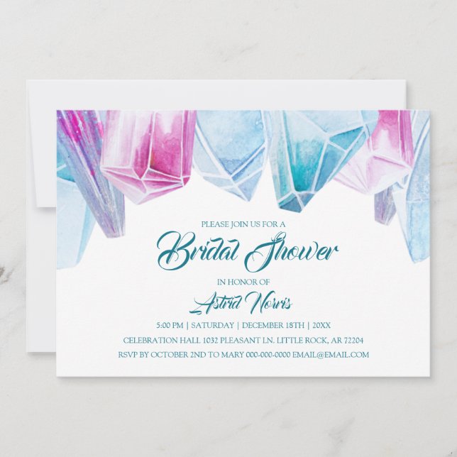 Crystal Bride Pink & Blue Gems Bridal Shower Invitation (Front)