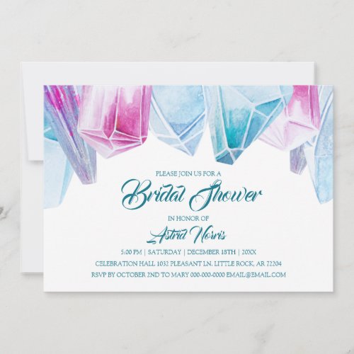Crystal Bride Pink  Blue Gems Bridal Shower Invitation