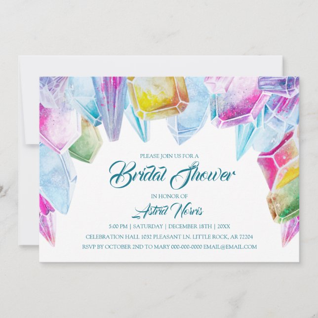 Crystal Bride Rainbow Watercolor Gem Bridal Shower Invitation (Front)