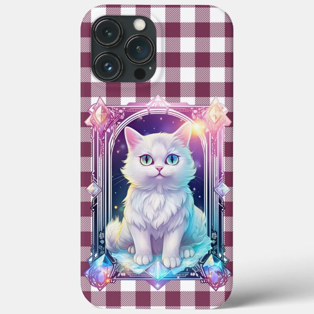 Crystal Cat Purple Black Plaid Cute White Kitten Case-Mate iPhone Case (Back)