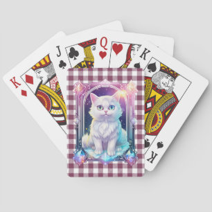 Crystal Cat Purple Black Plaid Cute White Kitten Poker Cards