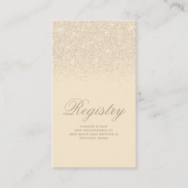 Crystal Champagne Glitter Wedding Registry Card (Front)