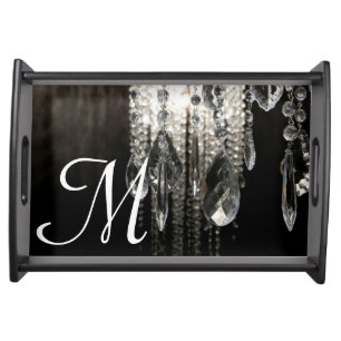 Crystal Chandelier Chic Glas Monogram Serving Tray