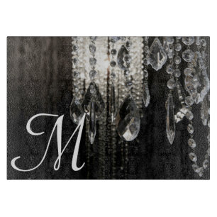 Crystal Chandelier Monogram Glass Cutting Board