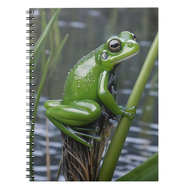 "Crystal Clarity: Green Glass Frog on River Reeds" Notebook (Front)