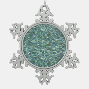 Crystal Clear Blue Water Surface Reflections Snowflake Pewter Christmas Ornament
