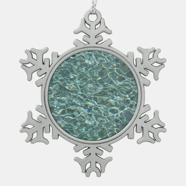 Crystal Clear Blue Water Surface Reflections Snowflake Pewter Christmas Ornament (Front)