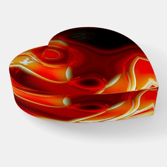Crystal clear glass-style circular curves in red   paperweight (Angled)