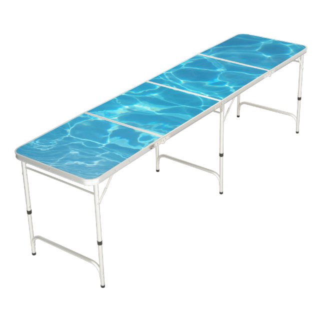 Crystal Clear Sky Blue Pool Water Beer Pong Table (Angled)