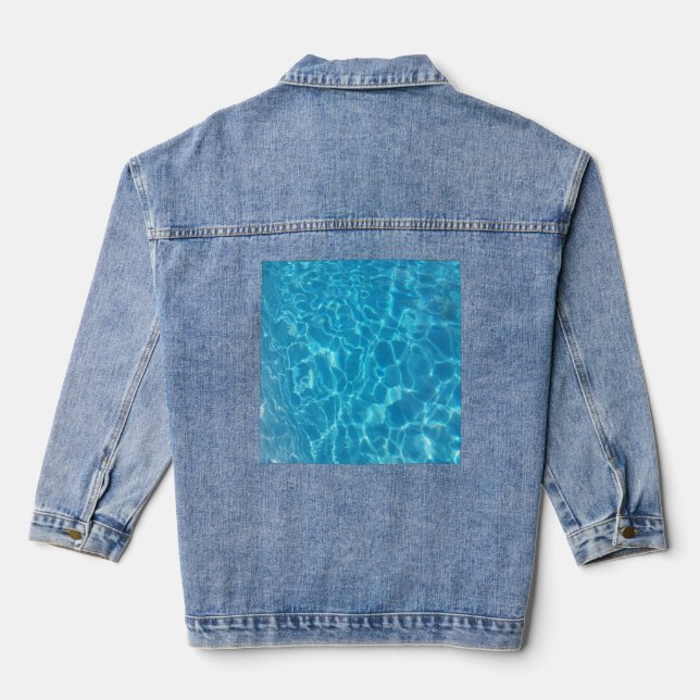 Crystal Clear Sky Blue Pool Water Denim Jacket (Back)