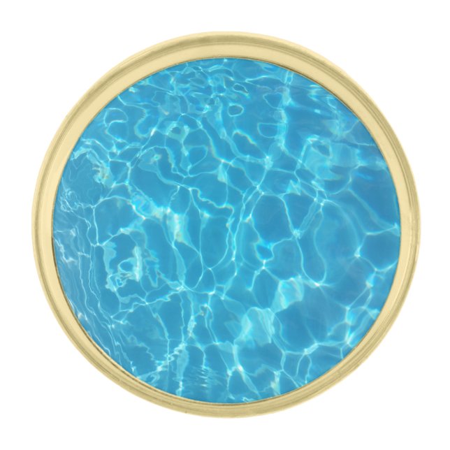 Crystal Clear Sky Blue Pool Water Gold Finish Lapel Pin (Front)