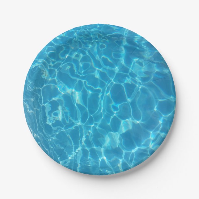 Crystal Clear Sky Blue Pool Water Paper Plates (Front)