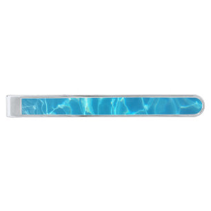 Crystal Clear Sky Blue Pool Water Silver Finish Tie Bar