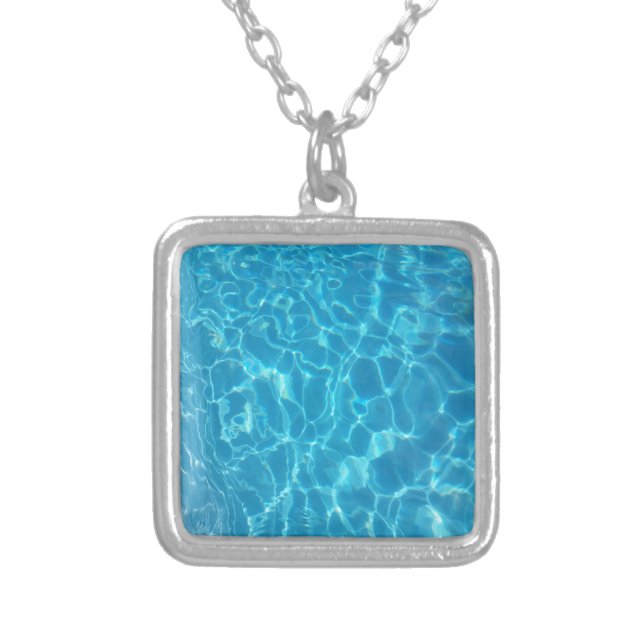 Crystal Clear Sky Blue Pool Water Silver Plated Necklace (Front)