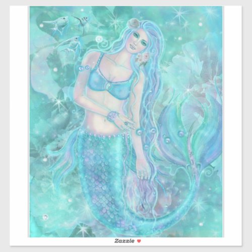 Crystal dreams mermaid art by Renee Lavoie Sticker