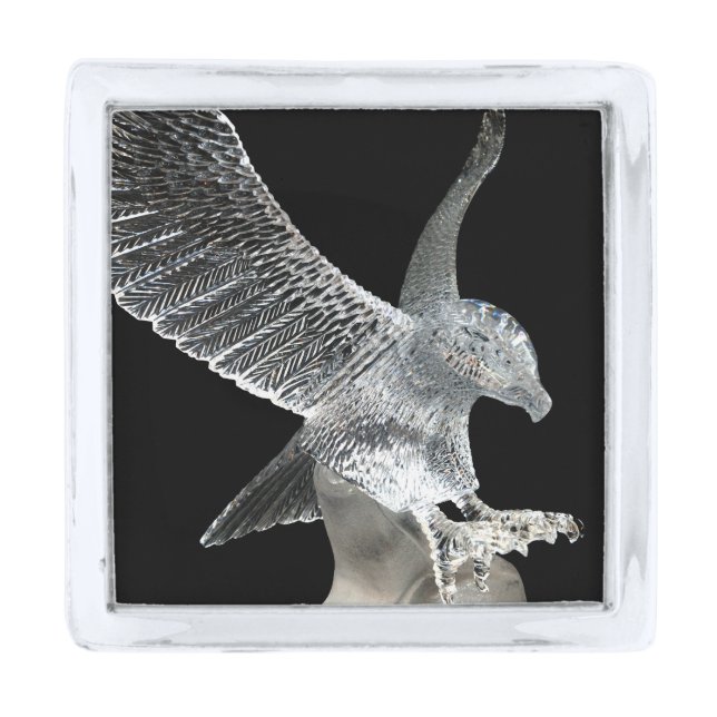 Crystal Eagle Silver Finish Lapel Pin (Front)